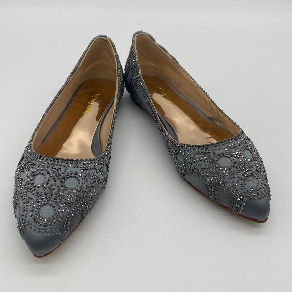 XYD Deep Gray Elegant Pointed Toe Rhinestone Flats Bride Dress Shoes